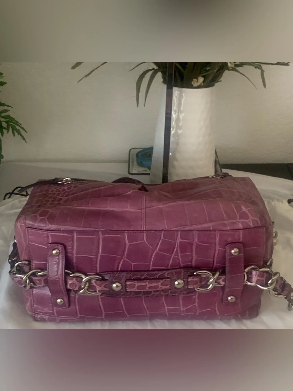 RARE HTF Coach Mauve/Purple  Madison Audrey Croc-Embossed Leather Satchel
